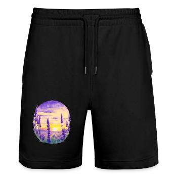 Lavender field - Stanley/Stella Trainer Unisex Organic Jogging Shorts - black - Front - Nik (191cm) & Marisol (170cm)