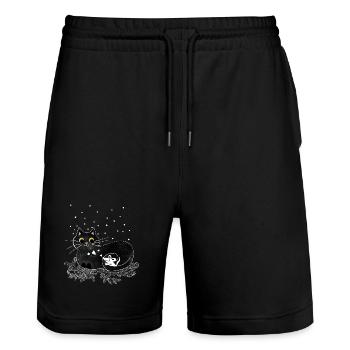 Chat souris hiver illustration - Short de jogging bio TRAINER Stanley/Stella unisexe - noir - Devant - Nik (191cm) & Marisol (170cm)