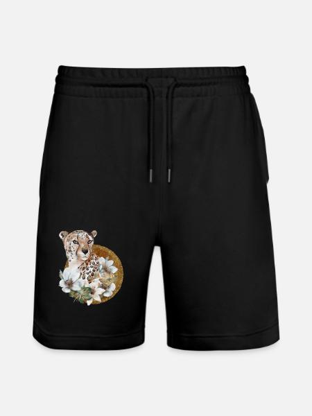 Leopard with gold and flowers - Stanley/Stella Trainer Unisex Organic Jogging Shorts - black