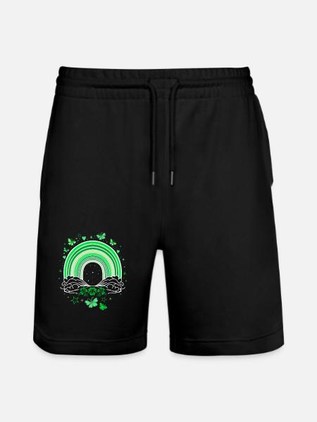 St Patrick's Day rainbow with butterflies - Stanley/Stella Trainer Unisex Organic Jogging Shorts - black