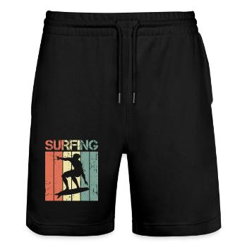 Planche de surf vintage - Short de jogging bio TRAINER Stanley/Stella unisexe - noir - Devant - Nik (191cm) & Marisol (170cm)