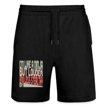 Like a ninja - Stanley/Stella Trainer Unisex Organic Jogging Shorts - black - Front - Nik (191cm) & Marisol (170cm)