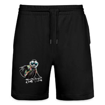 Ein cooler Affe auf einem Skateboard - Stanley/Stella Unisex Bio Joggingshorts Trainer  - Schwarz - Vorne - Nik (191cm) & Marisol (170cm)