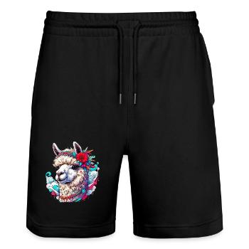 Alpaca - Stanley/Stella Trainer Unisex Organic Jogging Shorts - black - Front - Nik (191cm) & Marisol (170cm)