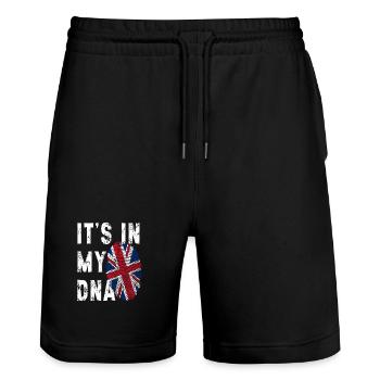 ES IST IN MEINER DNA Britische Flagge England Großbritannien Großbritannien - Stanley/Stella Unisex Bio Joggingshorts Trainer  - Schwarz - Vorne - Nik (191cm) & Marisol (170cm)