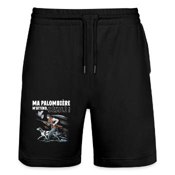 Ma palombière m'attend désolé humour chasse - Short de jogging bio TRAINER Stanley/Stella unisexe - noir - Devant - Nik (191cm) & Marisol (170cm)