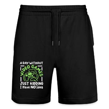 Gaming Gamer Videospiele - Stanley/Stella Unisex Bio Joggingshorts Trainer  - Schwarz - Vorne - Nik (191cm) & Marisol (170cm)
