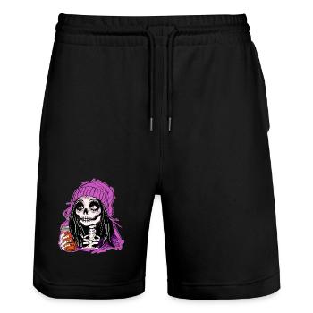 Skeleton Girl in Purple Pullover Hoodie - Stanley/Stella Trainer Unisex Organic Jogging Shorts - black - Front - Nik (191cm) & Marisol (170cm)
