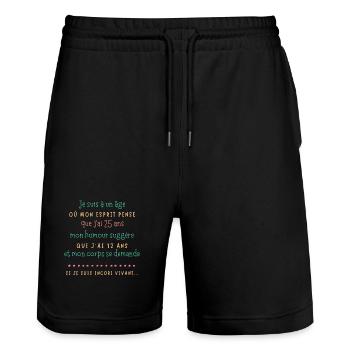 Âge et humour esprit jeune - Short de jogging bio TRAINER Stanley/Stella unisexe - noir - Devant - Nik (191cm) & Marisol (170cm)