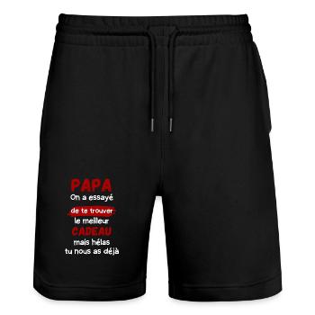 Papa: meilleur cadeau déjà trouvé - Short de jogging bio TRAINER Stanley/Stella unisexe - noir - Devant - Nik (191cm) & Marisol (170cm)