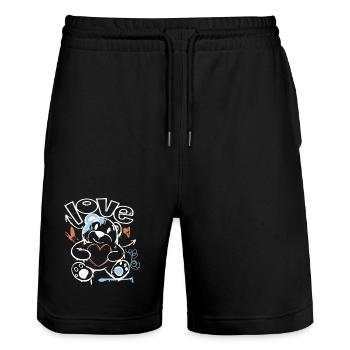 Cuddly Bear with Heart – Love Motif Graffiti Design - Stanley/Stella Trainer Unisex Organic Jogging Shorts - black - Front - Nik (191cm) & Marisol (170cm)