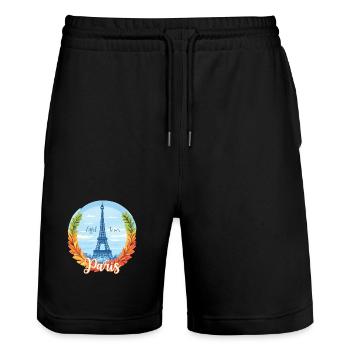 Skyline parisien avec cadre en laurier - Short de jogging bio TRAINER Stanley/Stella unisexe - noir - Devant - Nik (191cm) & Marisol (170cm)