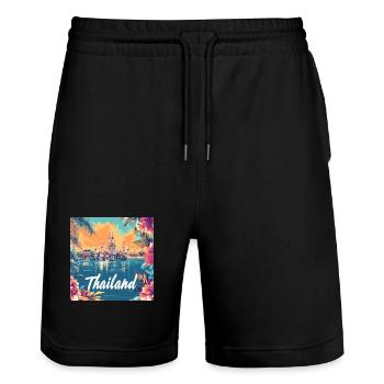 Thailand Temple Sunset Floral Paradise - Stanley/Stella Trainer Unisex Organic Jogging Shorts - black - Front - Nik (191cm) & Marisol (170cm)