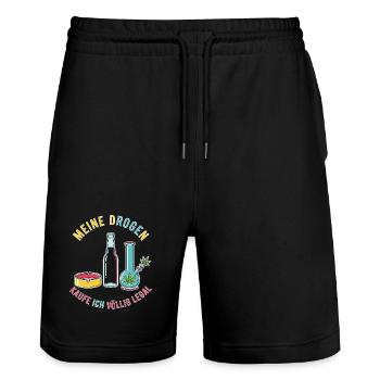 My drugs – completely legal! - Stanley/Stella Trainer Unisex Organic Jogging Shorts - black - Front - Nik (191cm) & Marisol (170cm)