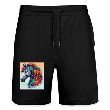 horse - Stanley/Stella Trainer Unisex Organic Jogging Shorts - black - Front - Nik (191cm) & Marisol (170cm)