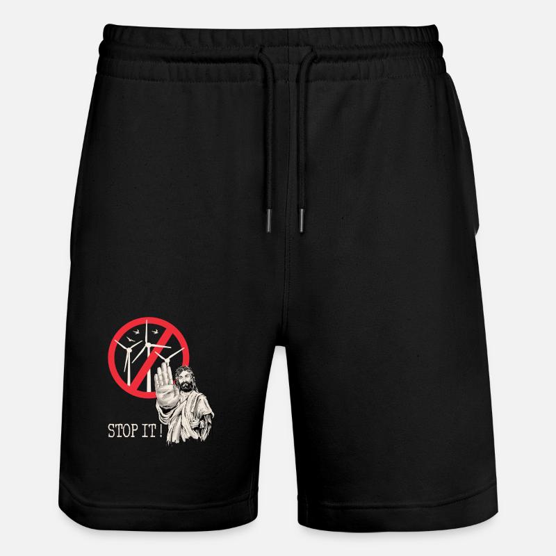 Jesus sagt Stopp zu Windkraft - Stanley/Stella Unisex Bio Joggingshorts Trainer - Schwarz