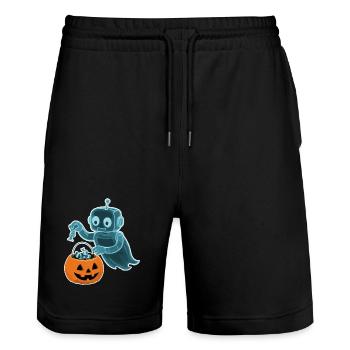 Gespenstischer Minibot mit Kürbiskorb - Stanley/Stella Unisex Bio Joggingshorts Trainer  - Schwarz - Vorne - Nik (191cm) & Marisol (170cm)