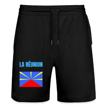 T-shirt drapeau La Réunion volcan - Short de jogging bio TRAINER Stanley/Stella unisexe - noir - Devant - Nik (191cm) & Marisol (170cm)