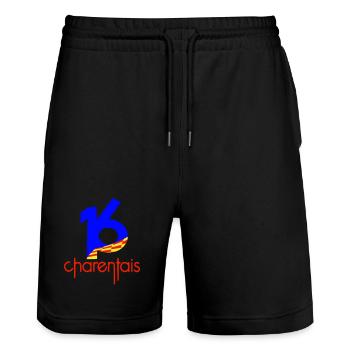 16 Charentais Blau Rot - Stanley/Stella Unisex Bio Joggingshorts Trainer  - Schwarz - Vorne - Nik (191cm) & Marisol (170cm)