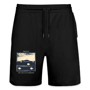 Psalm 23 The Lord Is My Shepherd Hirte Schafe - Stanley/Stella Unisex Bio Joggingshorts Trainer  - Schwarz - Vorne - Nik (191cm) & Marisol (170cm)
