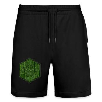 Geometrisches Hexagon Muster Yoga Goa Psytrance - Stanley/Stella Unisex Bio Joggingshorts Trainer  - Schwarz - Vorne - Nik (191cm) & Marisol (170cm)