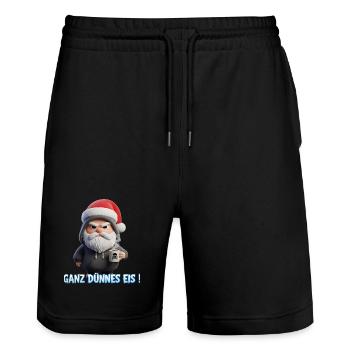 Funny Santa with coffee and tired look - Stanley/Stella Trainer Unisex Organic Jogging Shorts - black - Front - Nik (191cm) & Marisol (170cm)