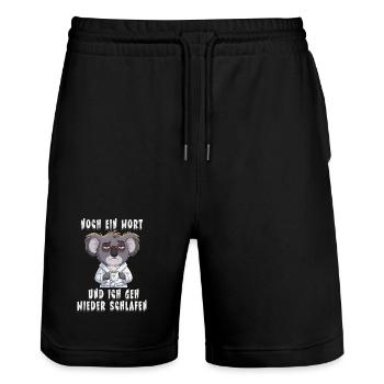 Tired Koala Morning Grouch Saying - Stanley/Stella Trainer Unisex Organic Jogging Shorts - black - Front - Nik (191cm) & Marisol (170cm)