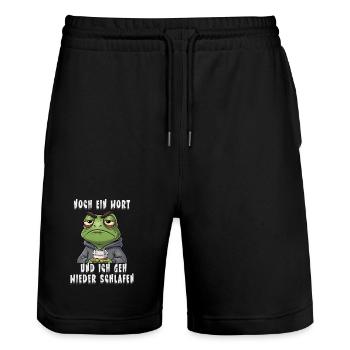 Genervter Frosch Kaffee Müdigkeit - Stanley/Stella Unisex Bio Joggingshorts Trainer  - Schwarz - Vorne - Nik (191cm) & Marisol (170cm)