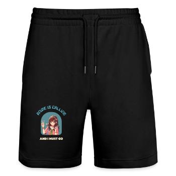 Anime Calls: And I Have To Go - Stanley/Stella Trainer Unisex Organic Jogging Shorts - black - Front - Nik (191cm) & Marisol (170cm)