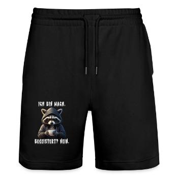 Müder Waschbär mit Kaffee – Ich bin wach, nein - Stanley/Stella Unisex Bio Joggingshorts Trainer  - Schwarz - Vorne - Nik (191cm) & Marisol (170cm)