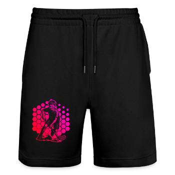 Simple Floorball Idee für Unihockey - Stanley/Stella Unisex Bio Joggingshorts Trainer  - Schwarz - Vorne - Nik (191cm) & Marisol (170cm)