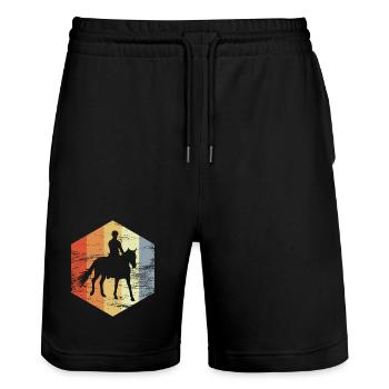 Riding Retro Look - Stanley/Stella Trainer Unisex Organic Jogging Shorts - black - Front - Nik (191cm) & Marisol (170cm)