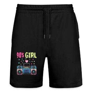 Retro 90s Girl Boombox Style - Stanley/Stella Trainer Unisex Organic Jogging Shorts - black - Front - Nik (191cm) & Marisol (170cm)