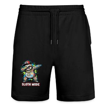 Sloth Mode Street Art mit frechem Faultier - Stanley/Stella Unisex Bio Joggingshorts Trainer  - Schwarz - Vorne - Nik (191cm) & Marisol (170cm)