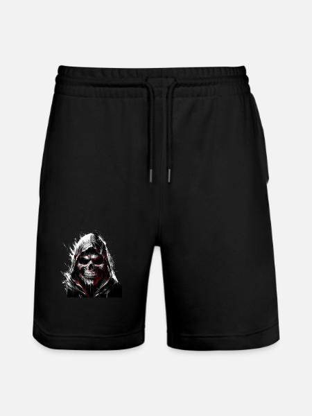 Dark Skull with Hood Gothic Art - Stanley/Stella Trainer Unisex Organic Jogging Shorts - black