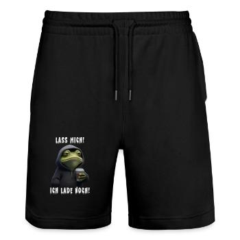 Let me go! I'm still loading! – Tired Frog Humor - Stanley/Stella Trainer Unisex Organic Jogging Shorts - black - Front - Nik (191cm) & Marisol (170cm)