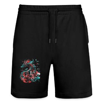 Château du Dragon Fantasy Mythologie Magique Créature - Short de jogging bio TRAINER Stanley/Stella unisexe - noir - Devant - Nik (191cm) & Marisol (170cm)
