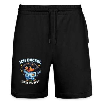Teckel Offre des vêtements Je suis teckel maintenant - Short de jogging bio TRAINER Stanley/Stella unisexe - noir - Devant - Nik (191cm) & Marisol (170cm)