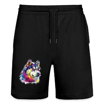 Wolf Tier Art - Stanley/Stella Unisex Bio Joggingshorts Trainer  - Schwarz - Vorne - Nik (191cm) & Marisol (170cm)