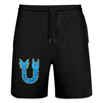 Guitare en U bleue avec main rock - Short de jogging bio TRAINER Stanley/Stella unisexe - noir - Devant - Nik (191cm) & Marisol (170cm)