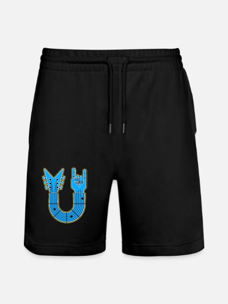 Blue U-Shape Guitar with Rock Hand - Stanley/Stella Trainer Unisex Organic Jogging Shorts - black
