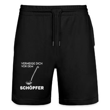 Der Schöpfer - Schöpfkelle Motiv - Stanley/Stella Unisex Bio Joggingshorts Trainer  - Schwarz - Vorne - Nik (191cm) & Marisol (170cm)
