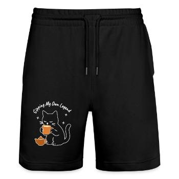 Meine eigene Legende schlürfen – gemütliche Kunstkatze - Stanley/Stella Unisex Bio Joggingshorts Trainer  - Schwarz - Vorne - Nik (191cm) & Marisol (170cm)