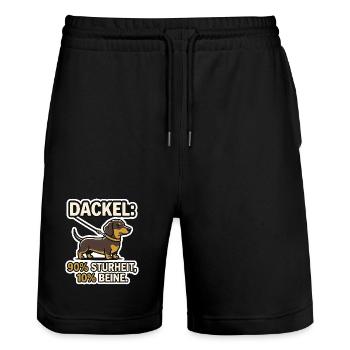 Dackel 90% Stur - Lustiges Hund Retro Design - Stanley/Stella Unisex Bio Joggingshorts Trainer  - Schwarz - Vorne - Nik (191cm) & Marisol (170cm)
