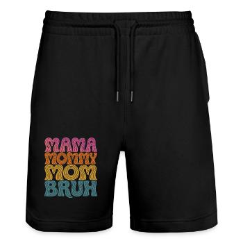 Mama Mommy Mom Bruh Retro Design - Stanley/Stella Trainer Unisex Organic Jogging Shorts - black - Front - Nik (191cm) & Marisol (170cm)