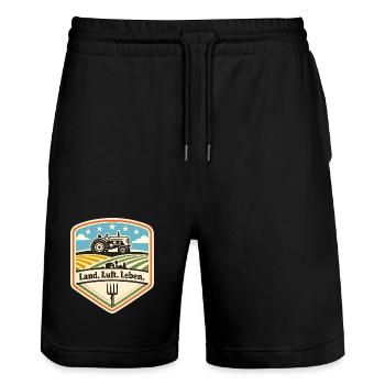 Land Luft Leben Traktor Schild - Stanley/Stella Unisex Bio Joggingshorts Trainer  - Schwarz - Vorne - Nik (191cm) & Marisol (170cm)