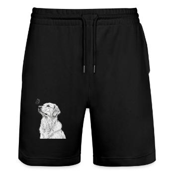 Golden Retriever Illustration mit Schmetterling - Stanley/Stella Unisex Bio Joggingshorts Trainer  - Schwarz - Vorne - Nik (191cm) & Marisol (170cm)