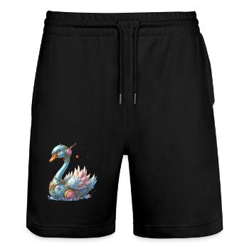 Blue Mechanical Swan - Stanley/Stella Trainer Unisex Organic Jogging Shorts - black - Front - Nik (191cm) & Marisol (170cm)