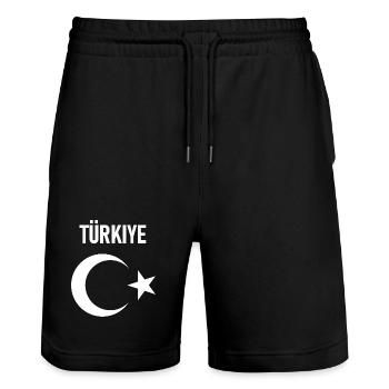 TÜRKEI TÜRKIYE TÜRKISCHE Europa Sport Fan - Stanley/Stella Unisex Bio Joggingshorts Trainer  - Schwarz - Vorne - Nik (191cm) & Marisol (170cm)