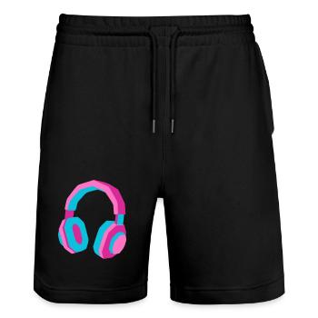 Kopfhörer 80er Retro Synthwave DJ Musik Gamer - Stanley/Stella Unisex Bio Joggingshorts Trainer  - Schwarz - Vorne - Nik (191cm) & Marisol (170cm)